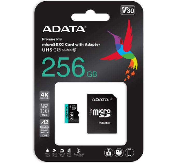 ADATA Карта пам'яті ADATA 256GB microSD class 10 UHS-I U3 V30 A2 Premier Pro SD 6.0 (AUSDX256GUI3V30SA2-RA1)