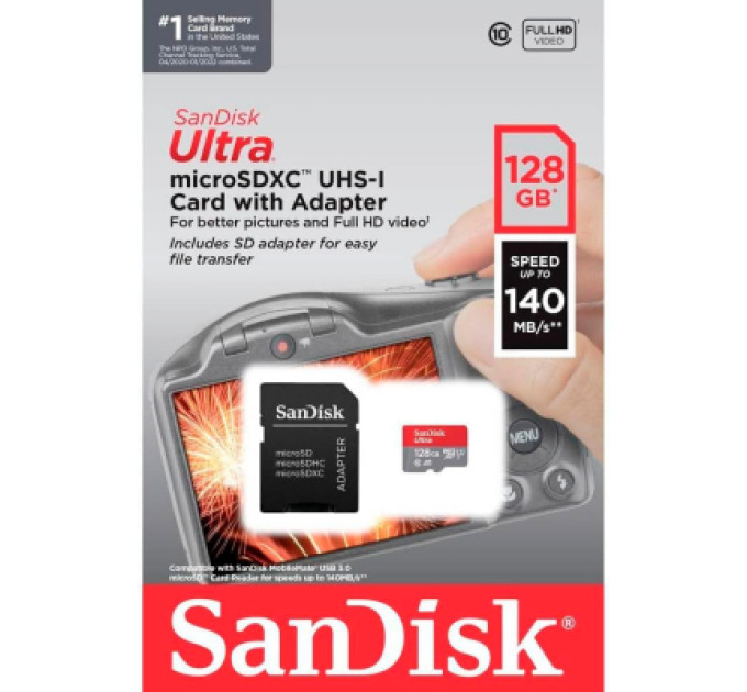 SanDisk Карта пам'яті SanDisk 128GB microSD class 10 UHS-I A1 Ultra (SDSQUAB-128G-GN6IA)