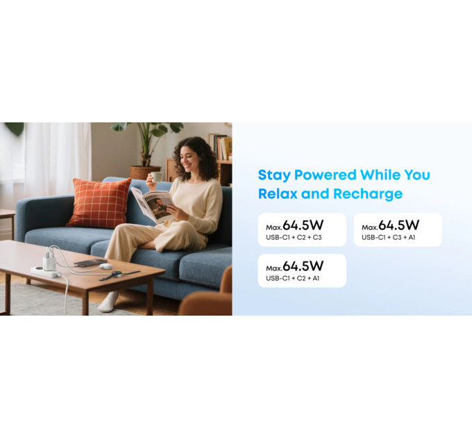 Anker Мережевий зарядний пристрій Anker Charger 70W, 3xUSB-C, 1xUSB-A, Black (A121CG11)