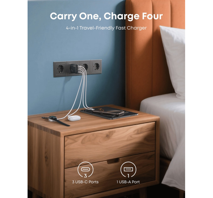 Anker Мережевий зарядний пристрій Anker Charger 70W, 3xUSB-C, 1xUSB-A, Black (A121CG11)