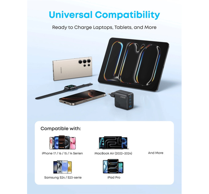 Anker Мережевий зарядний пристрій Anker Charger 70W, 3xUSB-C, 1xUSB-A, Black (A121CG11)