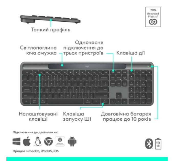 Logitech Клавіатура Logitech Slim Solar+ Bluetooth Graphite (920-013764)