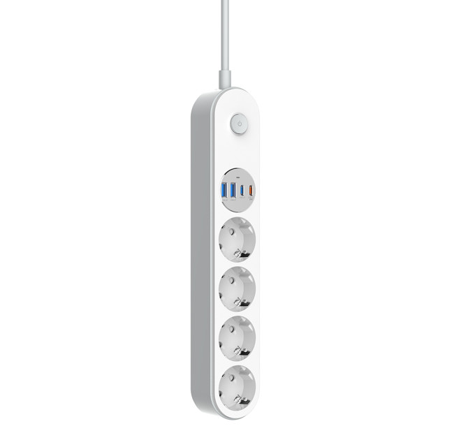 ColorWay Фільтр живлення ColorWay CW-CHE44PDW 4 розетки, 4USB (Type-C PD20W + 3USB QC3.0) (45W), 2 м, White