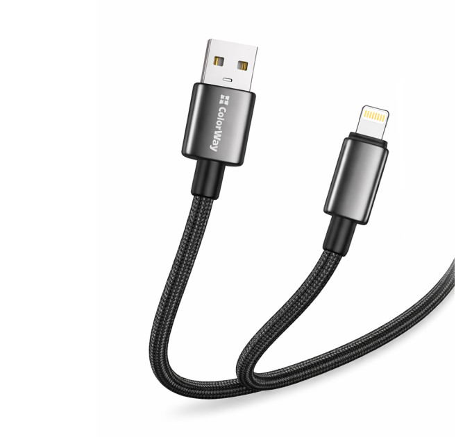 ColorWay Кабель ColorWay USB - Lightning (M/M), zinc alloy braided, 3А, 2 м, Black (CW-CBUL099-BK)