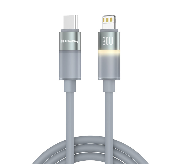 ColorWay Кабель ColorWay USB Type-C - Lightning (M/M), warm light, 3А, 1 м, Grey (CW-CBPDCL092-GR)