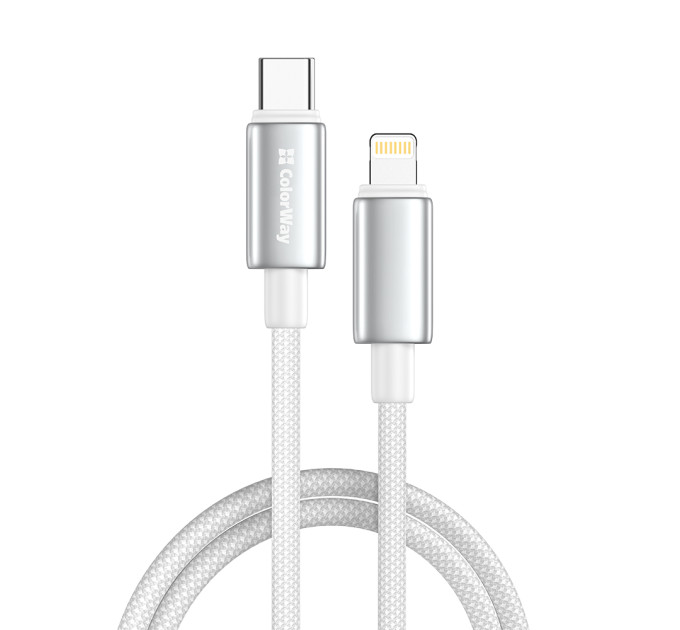 ColorWay Кабель ColorWay USB Type-C - Lightning (M/M), zinc alloy braided, 3А, 1 м, White (CW-CBPDCL098-WT)