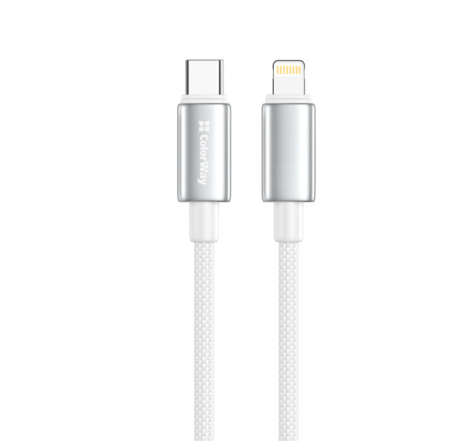 ColorWay Кабель ColorWay USB Type-C - Lightning (M/M), zinc alloy braided, 3А, 1 м, White (CW-CBPDCL098-WT)