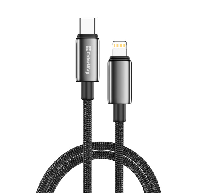ColorWay Кабель ColorWay USB Type-C - Lightning (M/M), zinc alloy braided, 3А, 2 м, Black (CW-CBPDCL099-BK)