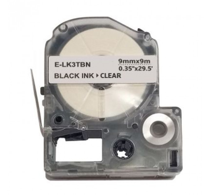 Стрічка для принтера етикеток UKRMARK E-K3TBN, 9мм х 9м, black on transparent, сумісна з LK-3TBN (900856)