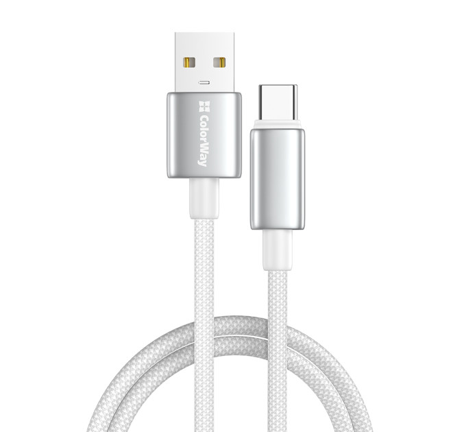 ColorWay Кабель ColorWay USB - USB Type-C (M/M), zinc alloy braided, 3А, 2 м, White (CW-CBUC099-WT)
