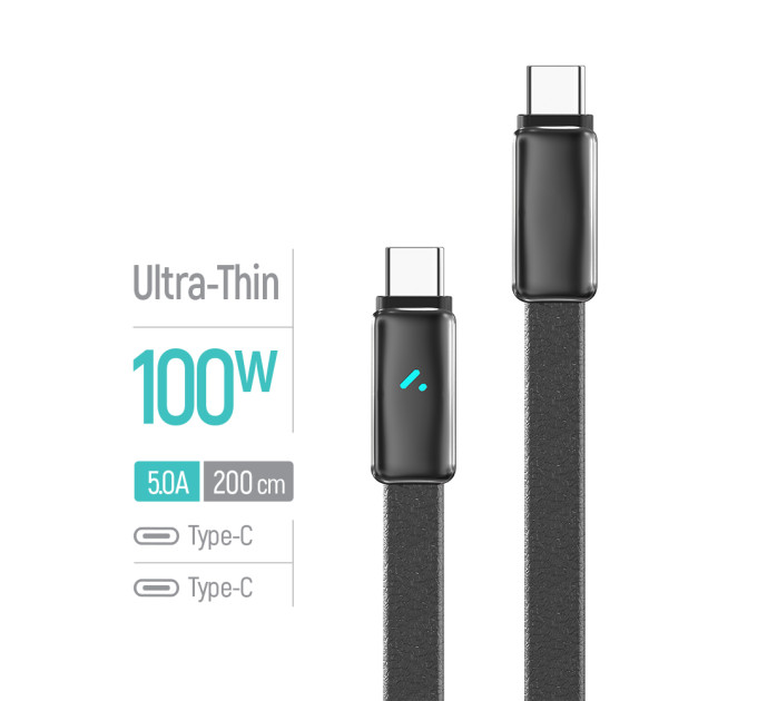 ColorWay Кабель ColorWay USB Type-C - USB Type-C (M/M), ultra-thin, 5А, 1 м, Black (CW-CBPDCC100-BK)