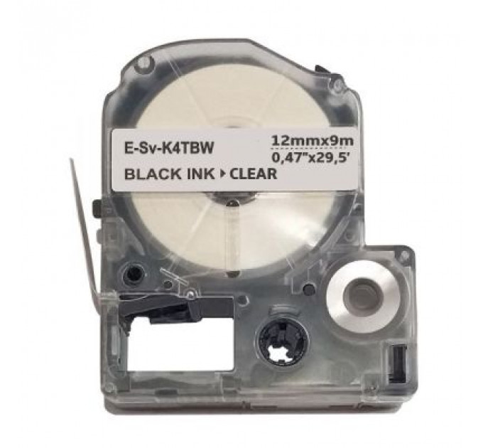 Стрічка для принтера етикеток UKRMARK E-Sv-LK4TBW, 12мм х 9м, black on transparent, сумісна з LK-4TBW (900493)