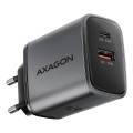AXAGON Мережевий зарядний пристрій AXAGON ACU-PQ67, 2x port (USB + USB-C), PD3.0/QC4+/PPS/Apple, 67W, сірий