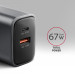 AXAGON Мережевий зарядний пристрій AXAGON ACU-PQ67, 2x port (USB + USB-C), PD3.0/QC4+/PPS/Apple, 67W, сірий