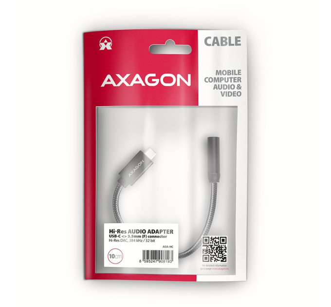 AXAGON Адаптер AXAGON ADA-HC USB-C to Mini-Jack 3.5 mm HI-RES DAC, чорний