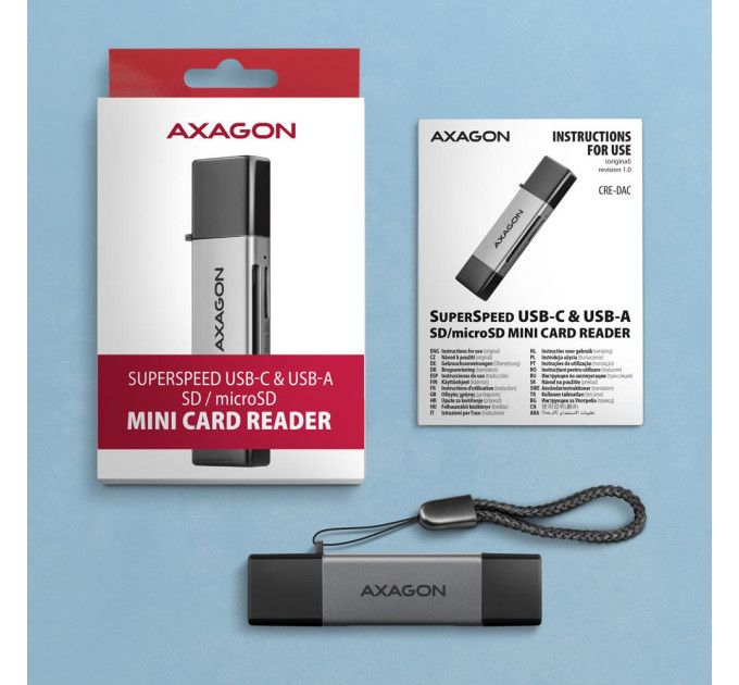 AXAGON Кардрідер AXAGON CRE-DAC SuperSpeed USB-C + USB-A card reader