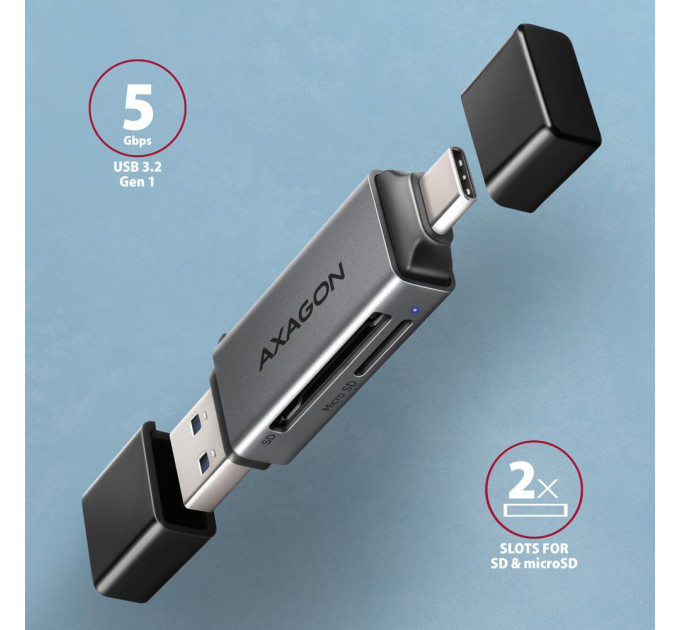 AXAGON Кардрідер AXAGON CRE-DAC SuperSpeed USB-C + USB-A card reader