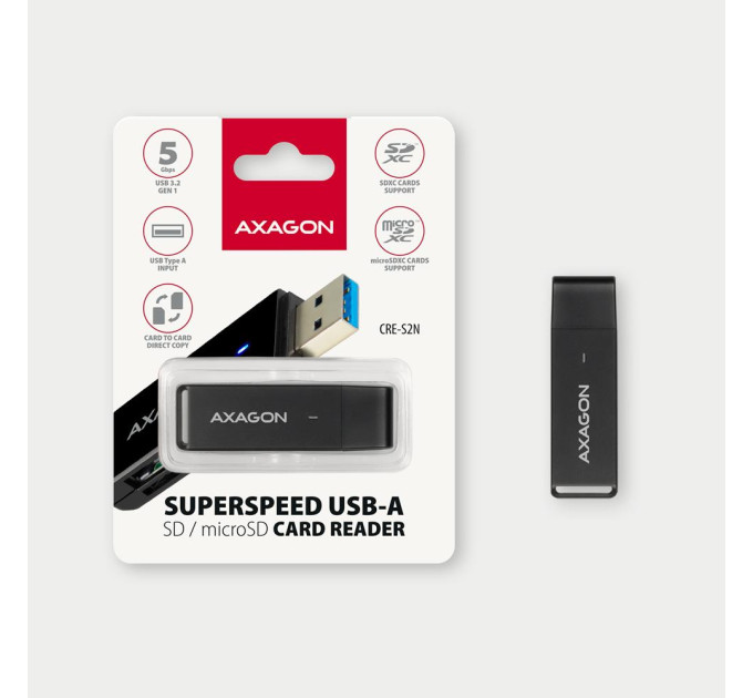 AXAGON Кардрідер AXAGON CRE-S2N SuperSpeed USB-A card reader