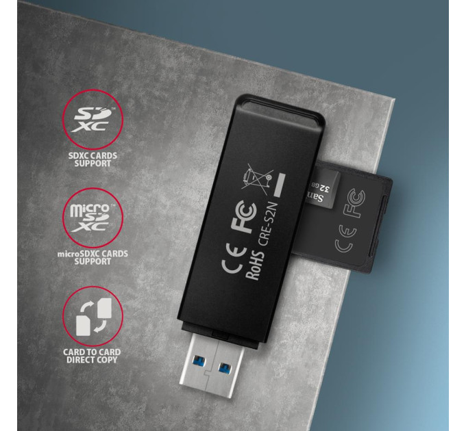 AXAGON Кардрідер AXAGON CRE-S2N SuperSpeed USB-A card reader