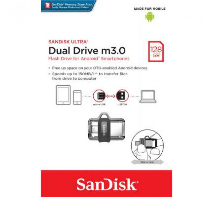 USB флеш накопичувач SanDisk 128GB Ultra Dual Drive M3.0 USB 3.0 (SDDD3-128G-G46)