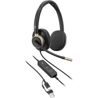 Гарнітура комп'ютерна стерео On-ear HP Poly Mission 825, USB-A, USB-C, 4 x Uni-mic, ANC, Beamforming, AI noise cancelling, Teams, Zoom, Google Meet, чорний