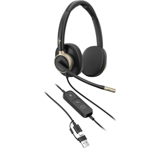 Poly Гарнітура комп'ютерна стерео On-ear HP Poly Mission 825, USB-A, USB-C, 4 x Uni-mic, ANC, Beamforming, AI noise cancelling, Teams, Zoom, Google Meet, чорний
