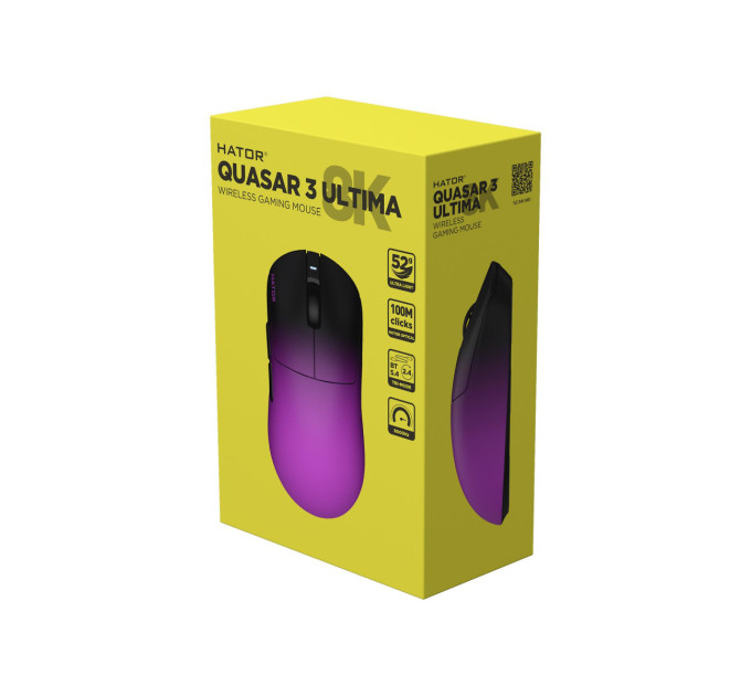 Hator Мишка Hator Quasar 3 Ultima 8K Wireless/Bluetooth/USB Black/Purple (HTM760)