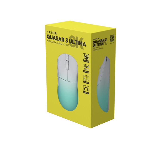 Hator Мишка Hator Quasar 3 Ultima 8K Wireless/Bluetooth/USB White/Mint (HTM761)