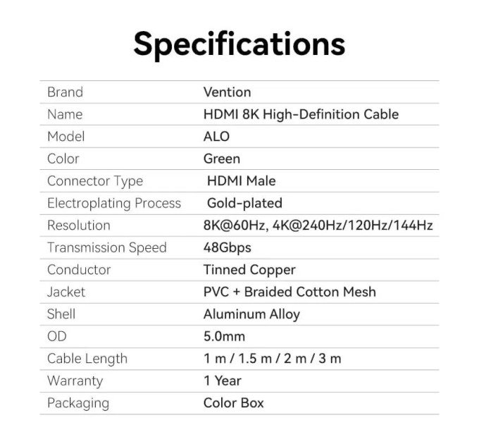 Vention Кабель Vention HDMI - HDMI V 2.1 (M/M), 3 м, Green (ALOGI)