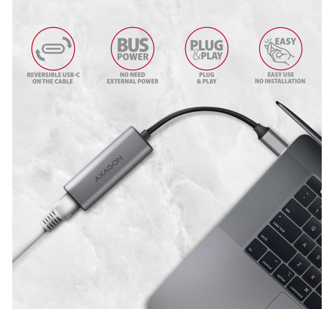 AXAGON Мережевий адаптер AXAGON ADE-25RC SuperSpeed USB-C 2.5 gigabit, сірий