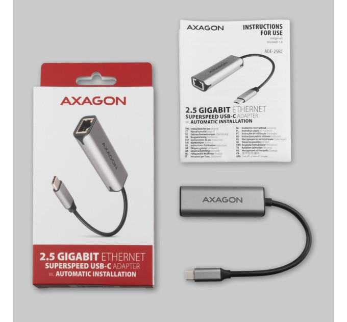 AXAGON Мережевий адаптер AXAGON ADE-25RC SuperSpeed USB-C 2.5 gigabit, сірий