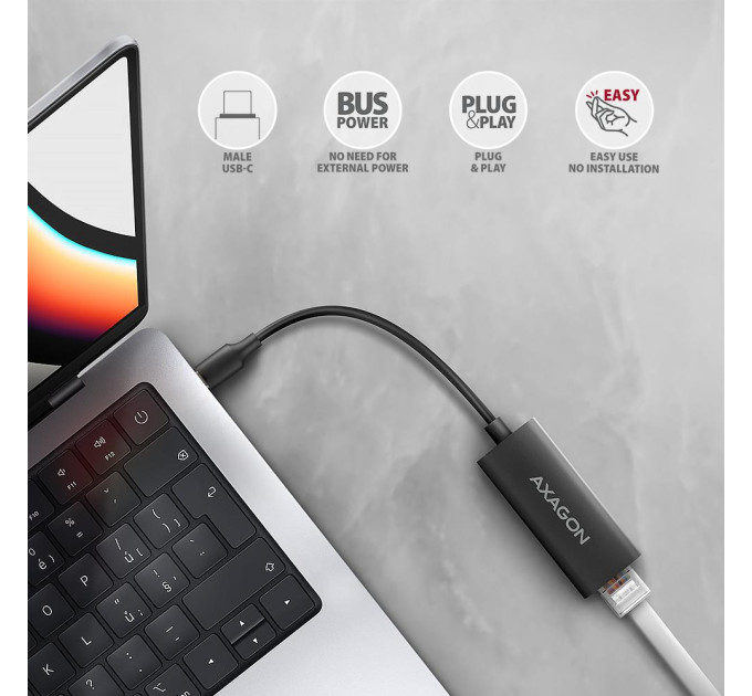AXAGON Мережевий адаптер AXAGON ADE-ARC USB-C 1 gigabit, чорний