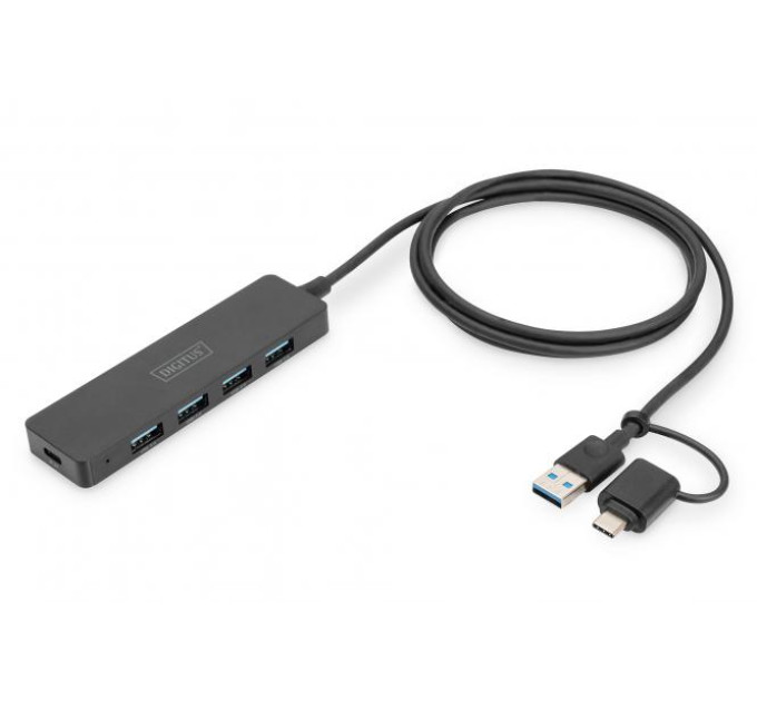 DIGITUS Retail Хаб DIGITUS USB-A/C > 4хUSB-А, 1,2 м, активний (опція)