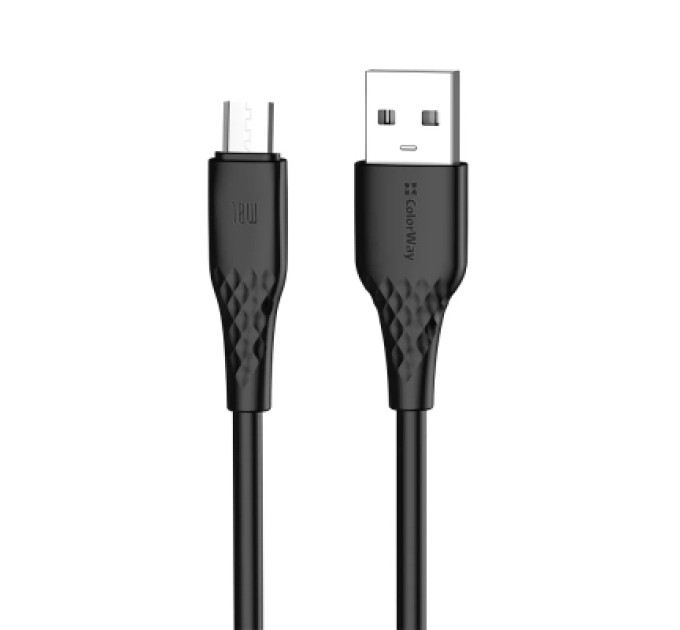 ColorWay Дата кабель USB 2.0 AM to Micro 5P 1.0m 3A textured PVC black ColorWay (CW-CBUM094-BK)