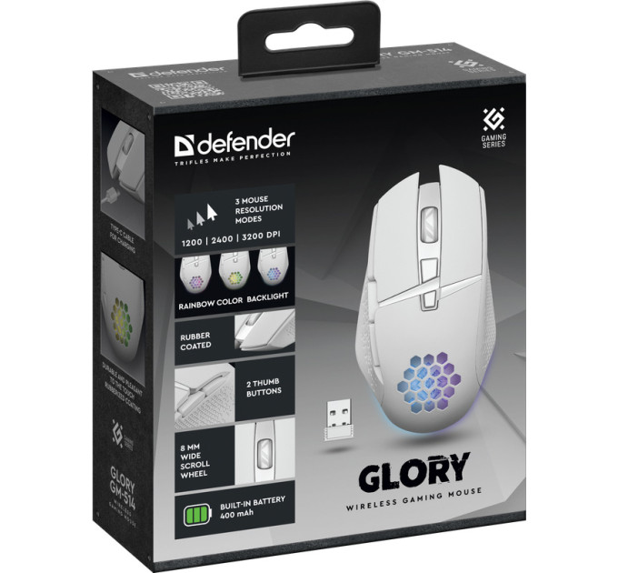 Defender Мишка Defender Glory GM-514 LED Wireless White (52513)