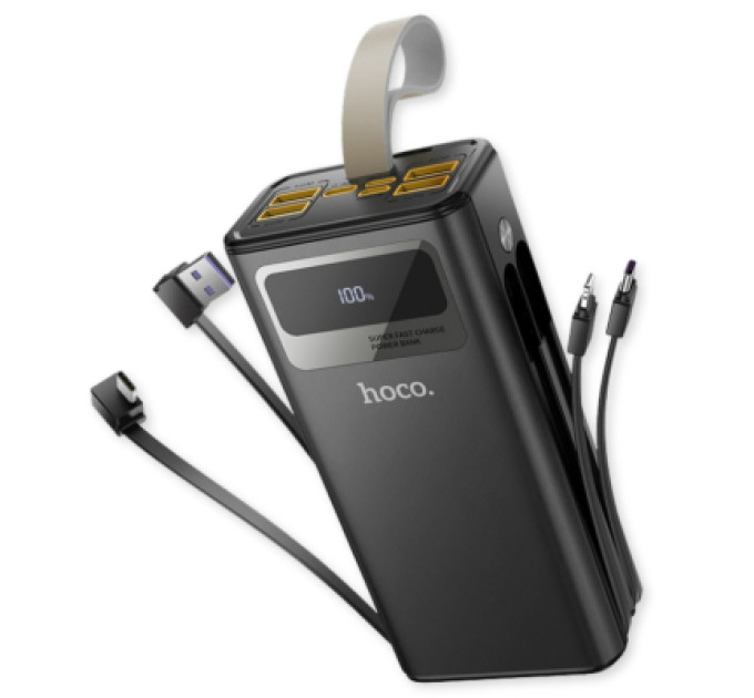 HOCO Батарея універсальна HOCO 30000mAh Plentiful 22.5W, built-in cables, LED, Black (DB58 / 715030)