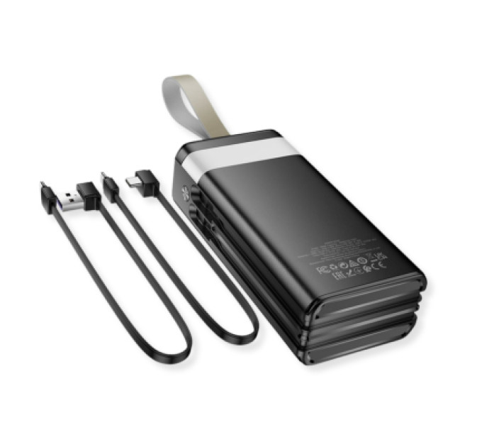 HOCO Батарея універсальна HOCO 30000mAh Plentiful 22.5W, built-in cables, LED, Black (DB58 / 715030)