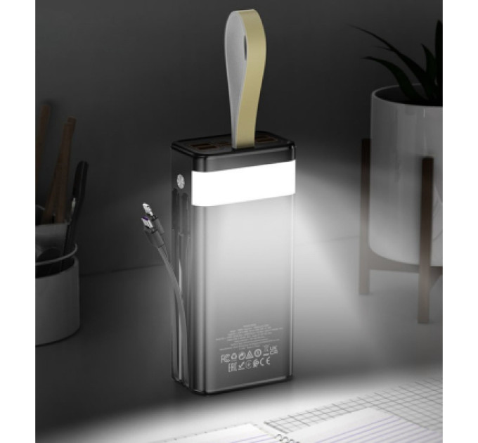 HOCO Батарея універсальна HOCO 30000mAh Plentiful 22.5W, built-in cables, LED, Black (DB58 / 715030)