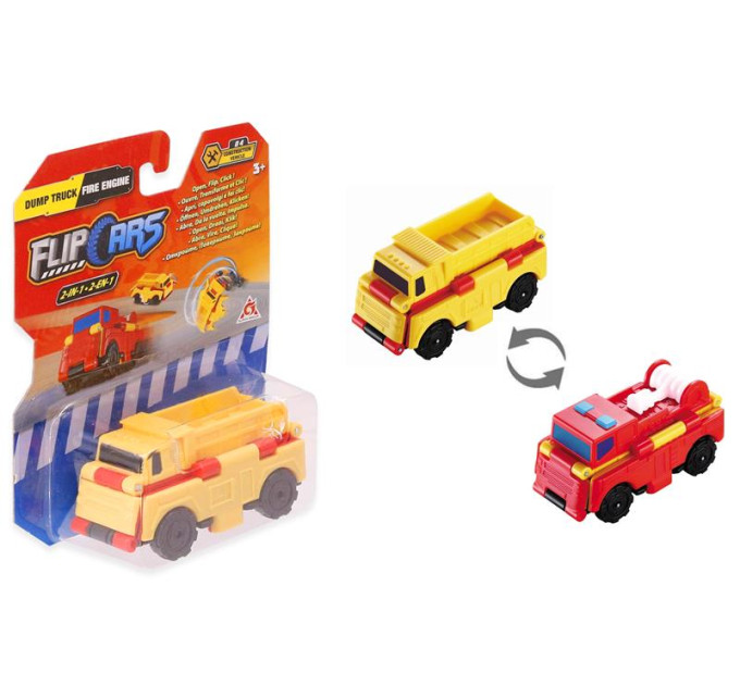 Flip Cars Машинка-трансформер Flip Cars 2в1 Будівельний транспорт, Самоскид і Пожежний автомобіль