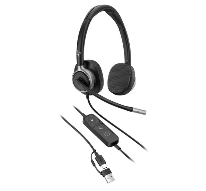Poly Гарнітура комп'ютерна стерео On-ear HP Poly Mission 625, USB-A, USB-C, 2 x Uni-mic, AI noise reduction, Teams, Zoom, Google Meet, чорний