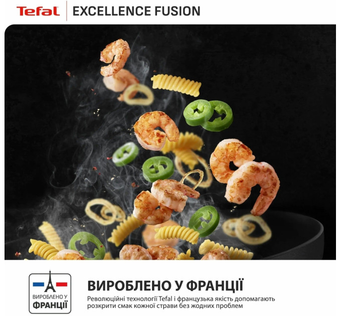 Tefal Kitchenware Мультисковорода Tefal Excellence Fusion, з кришкою, 24см, алюміній, скло, нержавіюча сталь, метал, чорний