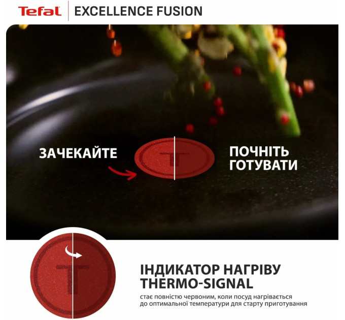 Tefal Kitchenware Мультисковорода Tefal Excellence Fusion, з кришкою, 24см, алюміній, скло, нержавіюча сталь, метал, чорний