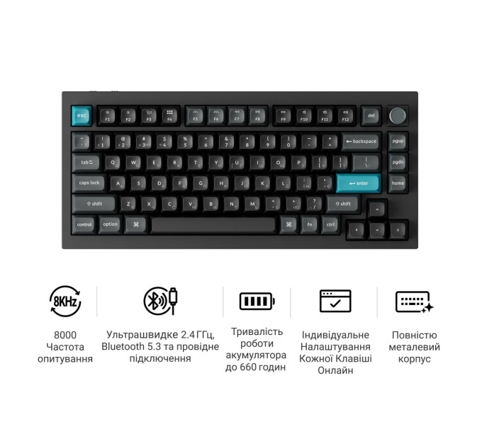 Keychron Клавіатура бездротова Keychron Q1 Ultra Keychron Red Switch Black RGB (Q1U-M1-UA)