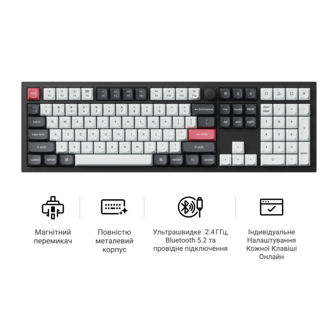 Keychron Клавіатура бездротова Keychron Q6 HE Magnetic Switch Black RGB (Q6H-M1-UA)