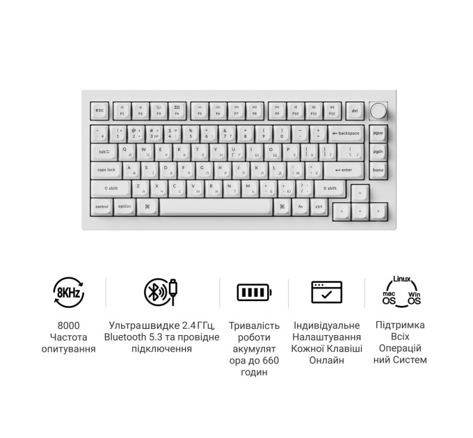 Keychron Клавіатура бездротова Keychron V1 Ultra Keychron Red Switch White RGB (V1U-F1-UA)
