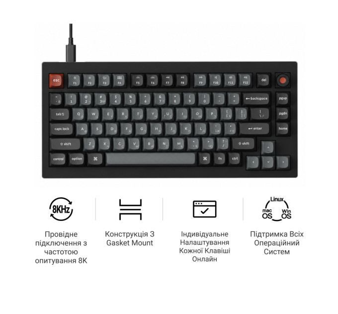 Keychron Клавіатура Keychron V1 8K Keychron Super Red Switch Black RGB (V1W-D1-UA)