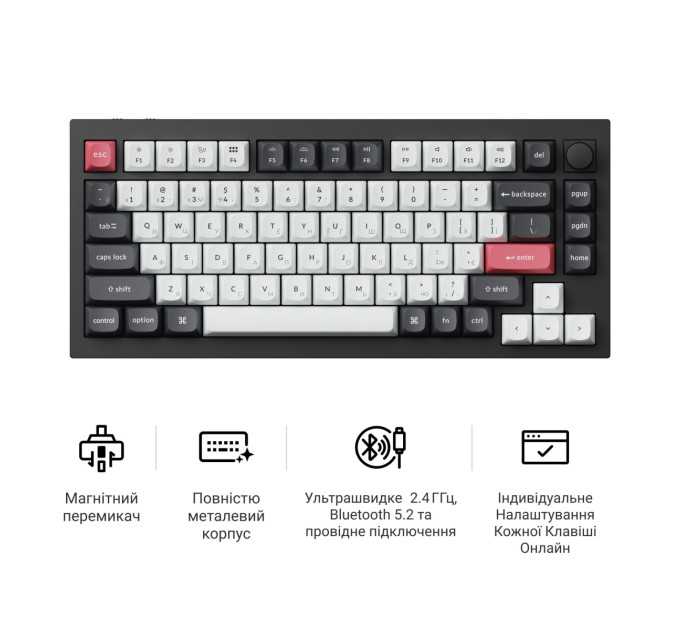 Keychron Клавіатура бездротова Keychron Q1 HE Magnetic Switch Black RGB (Q1H-M1-UA)