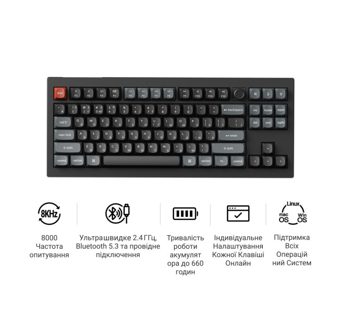 Keychron Клавіатура бездротова Keychron V3 Ultra Keychron Red Switch Black RGB (V3U-D1-UA)