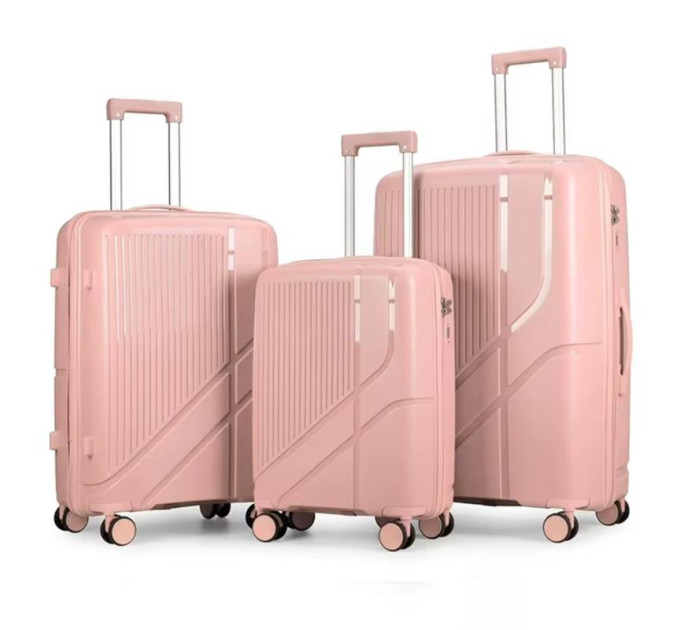 2E Bags&Cases Набір валіз 2E, M7969, поліпропілен, (L+M+S), 4 колеса, кодовий замок, рожевий