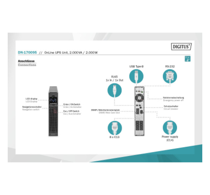 Digitus Пристрій безперебійного живлення Digitus 2000VA/2000W (DN-170095)